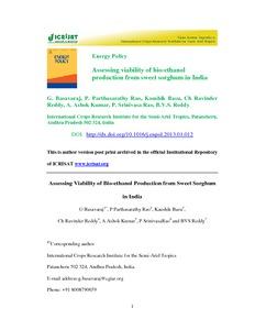 Assessing viability of bio-ethanol production from sweet sorghum in India