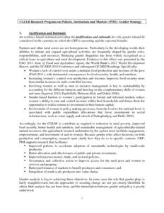 CGIAR Research Program on Policies, Institutions and Markets - Gender Strategy