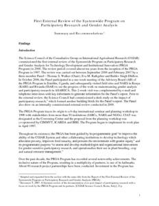 Report of the first external review of the Systemwide Program on Participatory Research and Gender Analysis (PRGA)