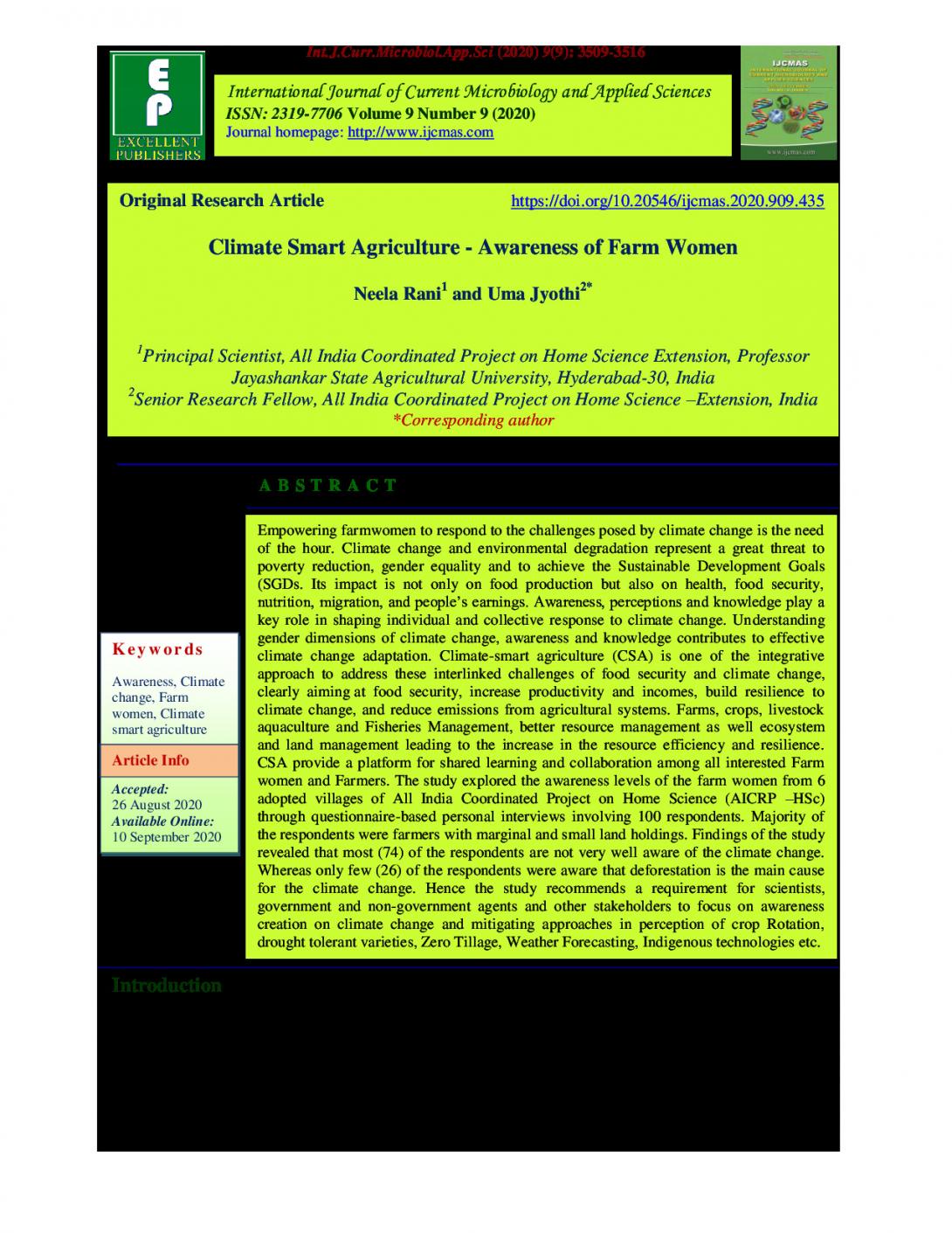 Climate Smart Agriculture Awareness for Farm Women 