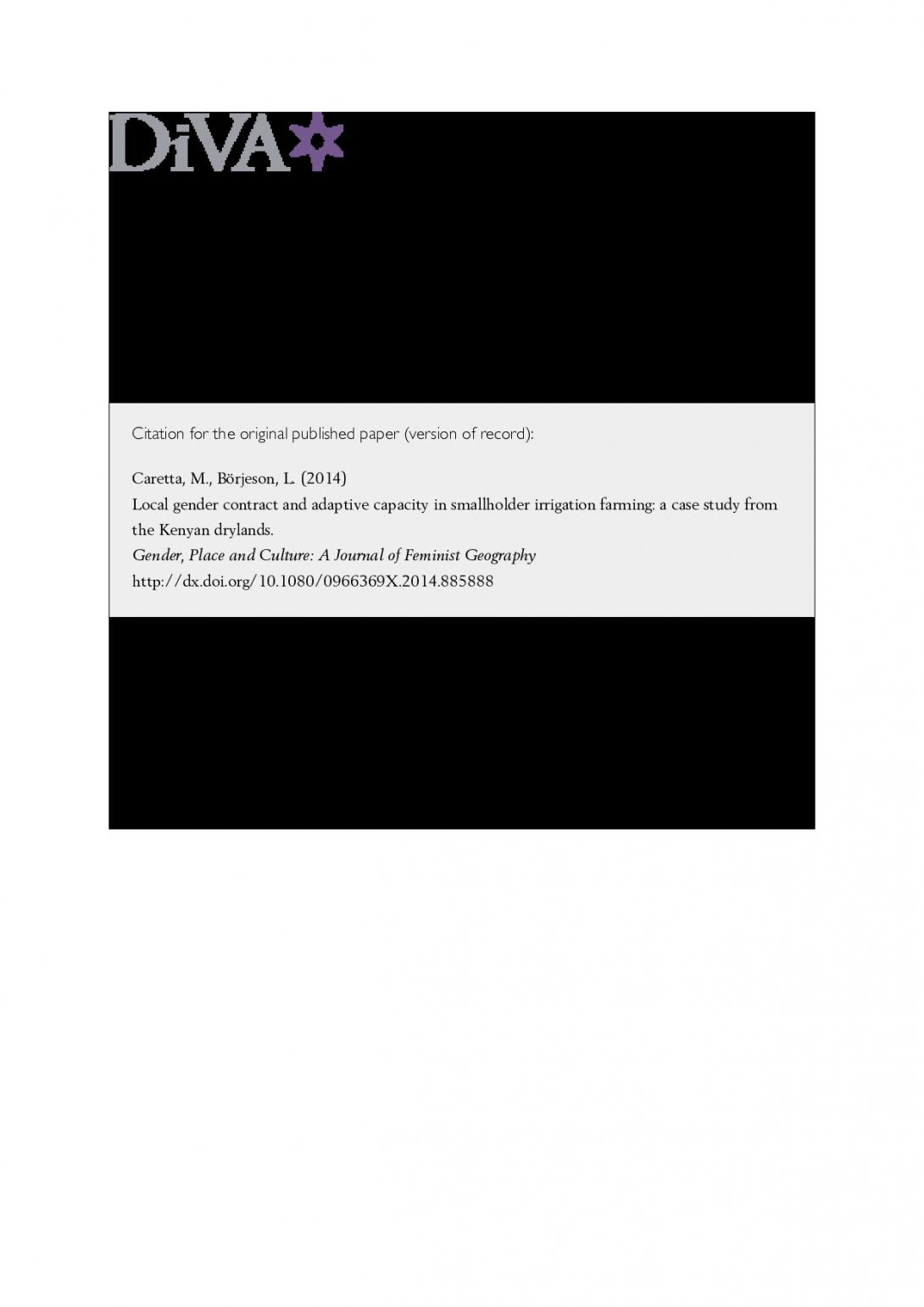 Local gender contract and adaptive capacity in smallholder irrigation farming: a case study from the Kenyan drylands