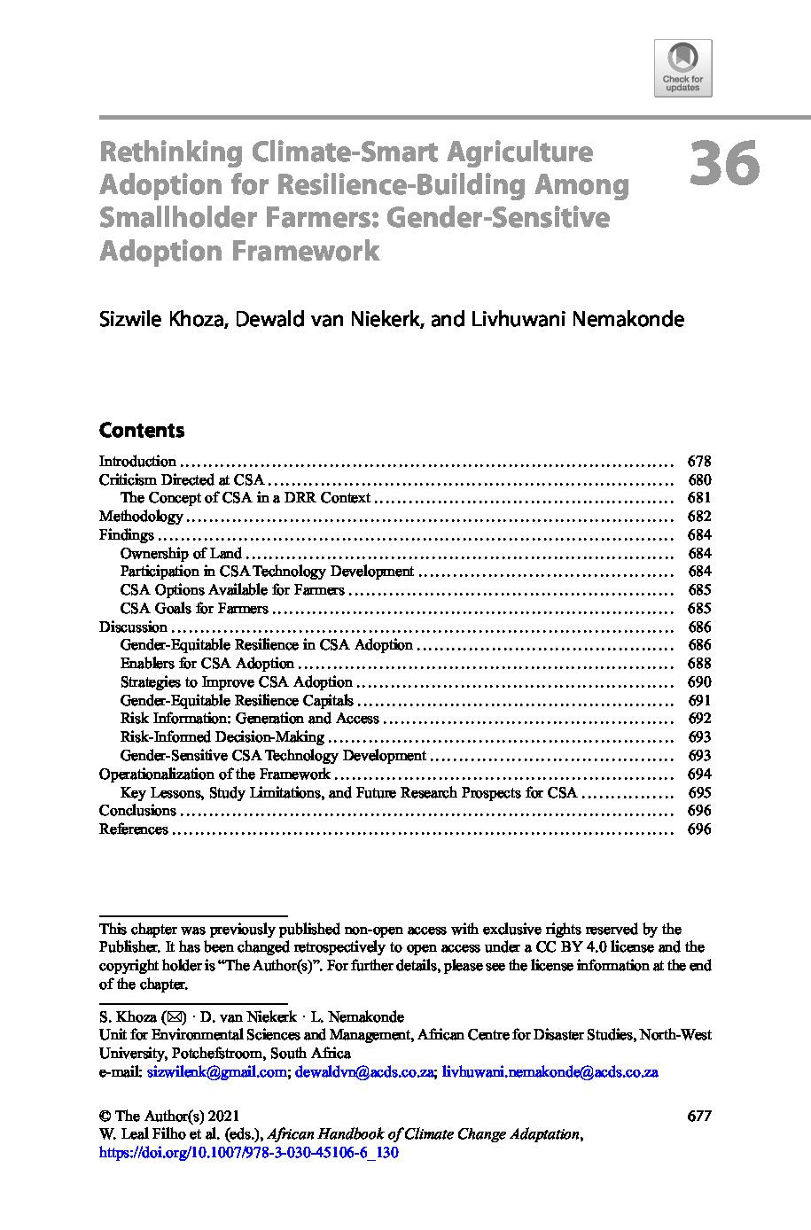 Rethinking Climate-Smart Agriculture Adoption for Resilience-Building Among Smallholder Farmers: Gender-Sensitive Adoption Framework