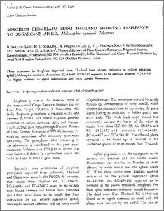Sorghum germplasm from Thailand showing resistance to sugarcane aphid, Melanaphis sacchari Zehntner
