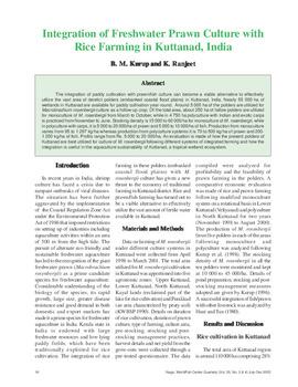 Integration of freshwater prawn culture with rice farming in Kuttanad, India