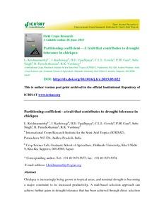 Partitioning coefficient—A trait that contributes to drought tolerance in chickpea
