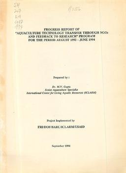 Progress report of aquaculture technology transfer through NGOs and feedback to research program fro the period Aug 1992-Jun 1994