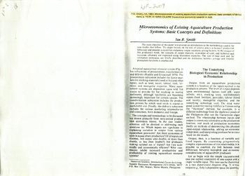 Microeconomics of existing aquaculture production systems: basic concepts and definitions