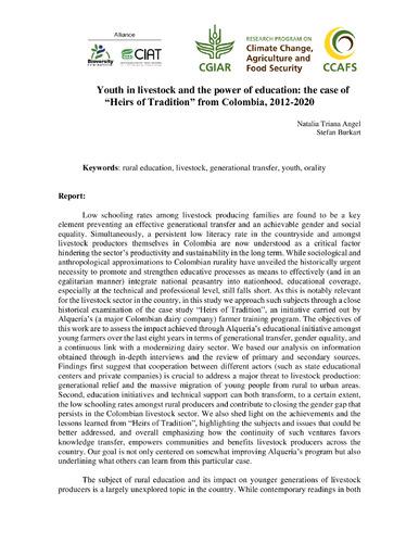 Youth in livestock and the power of education: the case of “Heirs of Tradition” from Colombia, 2012-2020