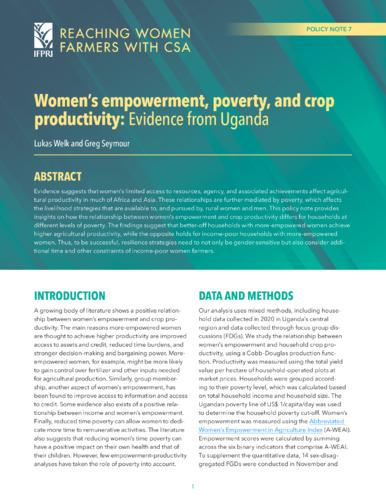 Women’s empowerment, poverty, and crop productivity: Evidence from Uganda