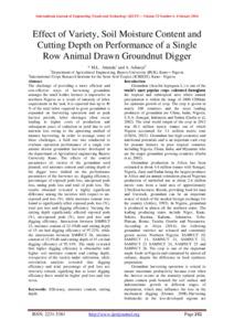 Effect of Variety, Soil Moisture Content and Cutting Depth on Performance of a Single Row Animal Drawn Groundnut Digger
