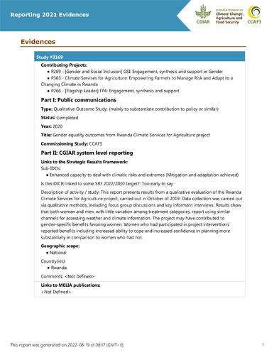 Gender equality outcomes from Rwanda Climate Services for Agriculture project