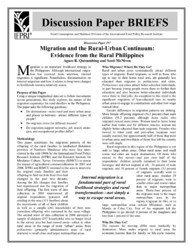 Migration and the rural-urban continuum: evidence from the rural Philippines