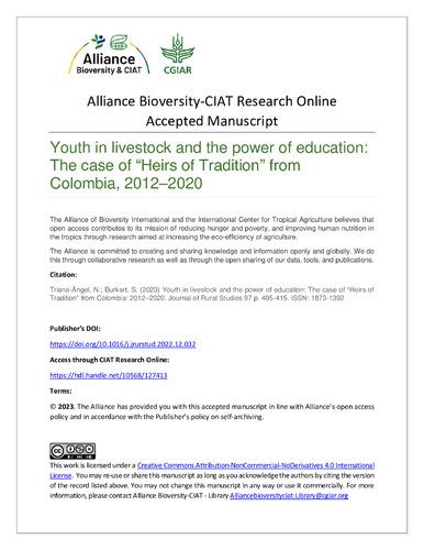 Youth in livestock and the power of education: The case of “Heirs of Tradition” from Colombia, 2012–2020