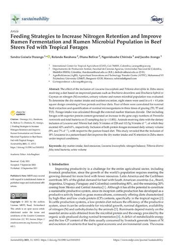 Feeding strategies to increase nitrogen retention and improve rumen fermentation and rumen microbial population in beef steers fed with tropical forages