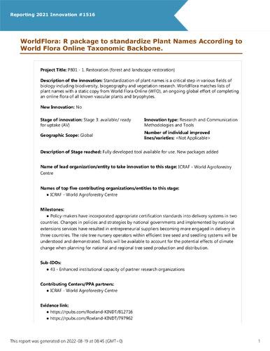 WorldFlora: R package to standardize Plant Names According to World Flora Online Taxonomic Backbone.