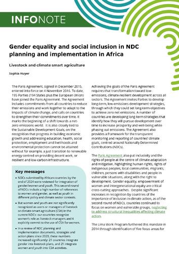 Gender and Social Inclusion in NDC Planning and Implementation in Africa: Livestock and Climate Smart Agriculture