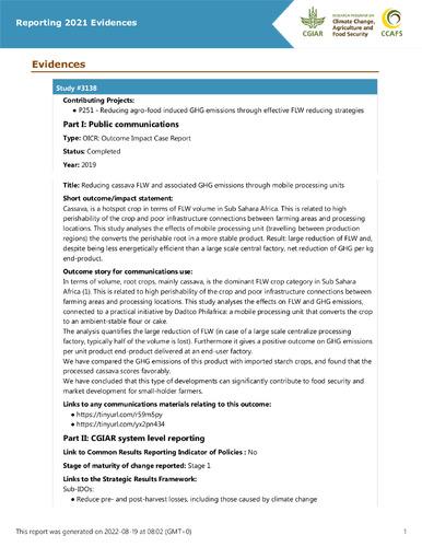 Reducing cassava FLW and associated GHG emissions through mobile processing units