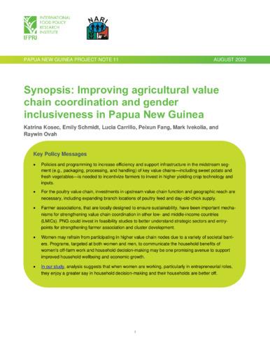 Synopsis: Improving agricultural value chain coordination and gender inclusiveness in Papua New Guinea