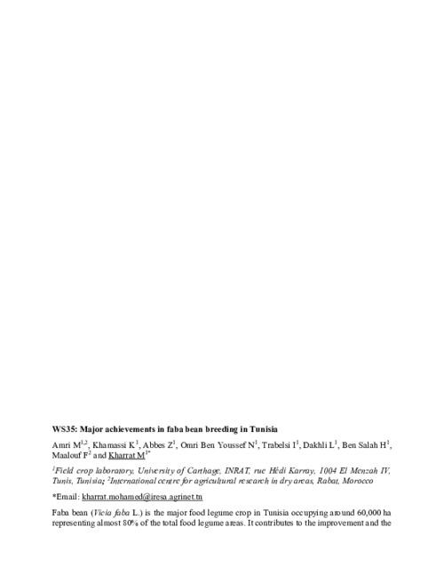 Major achievements in faba bean breeding in Tunisia