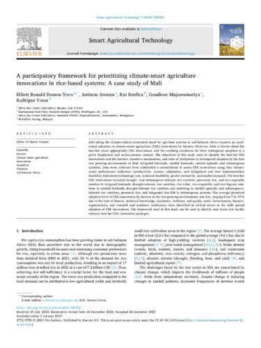 A participatory framework for prioritizing climate-smart agriculture innovations in rice-based systems: A case study of Mali