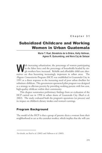 Subsidized childcare and working women in urban Guatemala