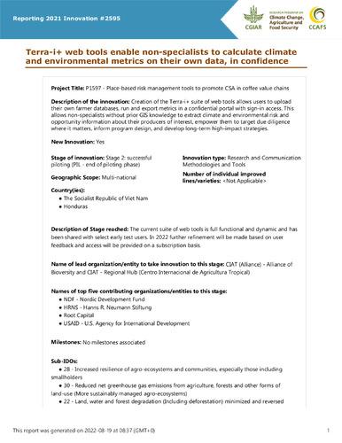 Terra-i+ web tools enable non-specialists to calculate climate and environmental metrics on their own data, in confidence