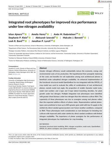 Integrated root phenotypes for improved rice performance under low nitrogen availability