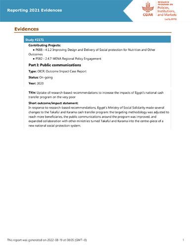 Uptake of research-based recommendations to increase the impacts of Egypt’s national cash transfer program on the very poor