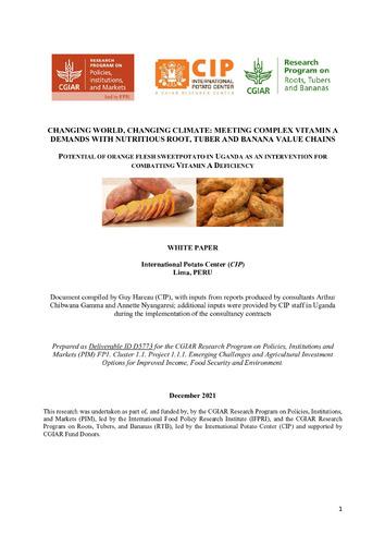 Changing world, changing climate: Meeting complex vitamin A demands with nutritious root, tuber and banana value chains