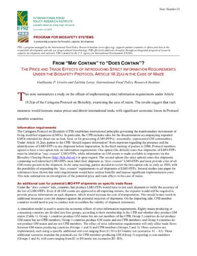 From "May Contain" to "Does Contain"? The price and trade effects of introducing strict information requirements under the biosafety protocol article 18.2(a) in the case of maize