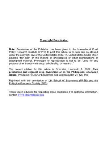 Rice production and regional crop diversification in the Philippines: economic issues