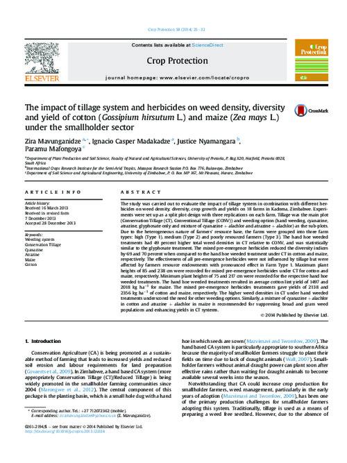 The impact of tillage system and herbicides on weed density, diversity and yield of cotton (Gossipium hirsutum L.) and maize (Zea mays L.) under the smallholder sector