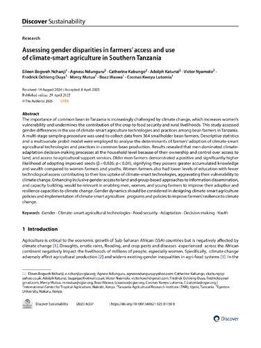 Assessing gender disparities in farmers’ access and use of climate-smart agriculture in Southern Tanzania