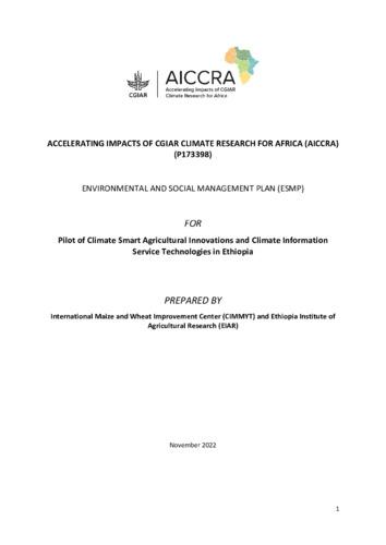 Accelerating Impacts of CGIAR Climate Research for Africa (AICCRA): Environmental and Social Management Plan (ESMP) for Pilot of Climate Smart Agricultural Innovations and Climate Information Service Technologies in Ethiopia