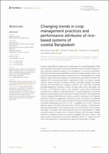 Changing trends in crop management practices and performance attributes of rice-based systems of coastal Bangladesh