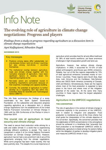 The evolving role of agriculture in climate change negotiations: Progress and players