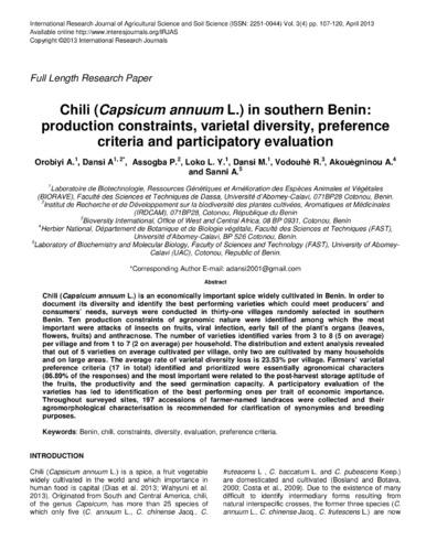 Chili (Capsicum annuum L.) in southern Benin: production constraints, varietal diversity, preference criteria and participatory evaluation