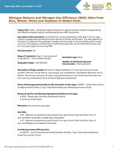 Nitrogen Balance and Nitrogen Use Efficiency (NUE) Atlas from Rice, Wheat, Maize and Soybean at Global Scale