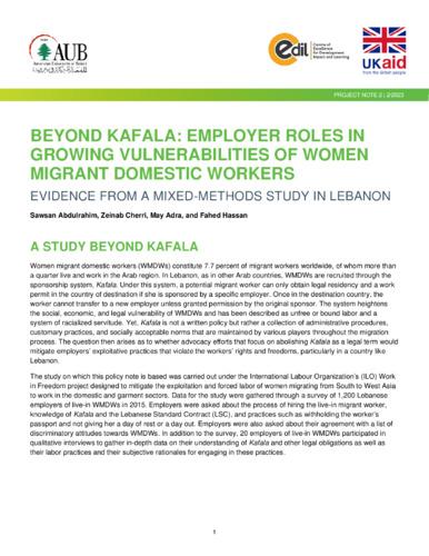 Beyond Kafala: Employer roles in growing vulnerabilities of women migrant domestic workers