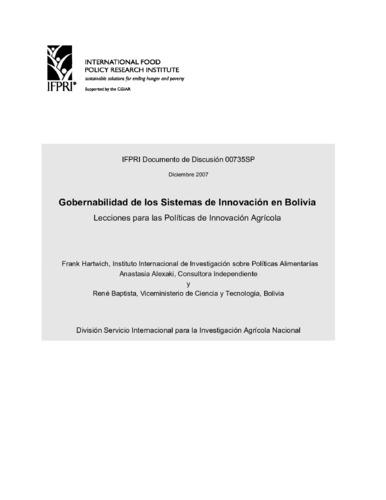 Innovation systems governance in Bolivia: Lessons for agricultural innovation policies