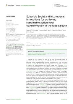 Editorial: Social and institutional innovations for achieving sustainable agricultural transformation in the global south