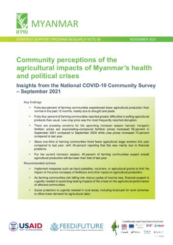 Community perceptions of the agricultural impacts of Myanmar’s health and political crises: Insights from the National COVID 19 Community Survey – September 2021