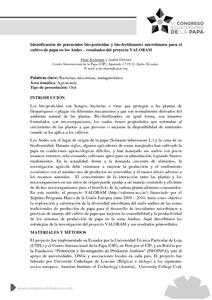 Identificacion de potenciales bio-pesticidas y bio-fertilizantes microbianos para el cultivo de papa en los Andes - Resultados del proyecto VALORAM