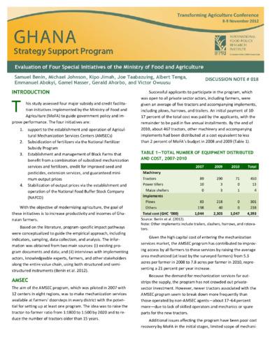 Evaluation of four special initiatives of the ministry of food and agriculture