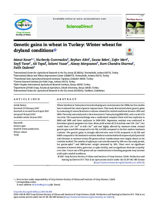 Genetic gains in wheat in Turkey: winter wheat for dryland conditions