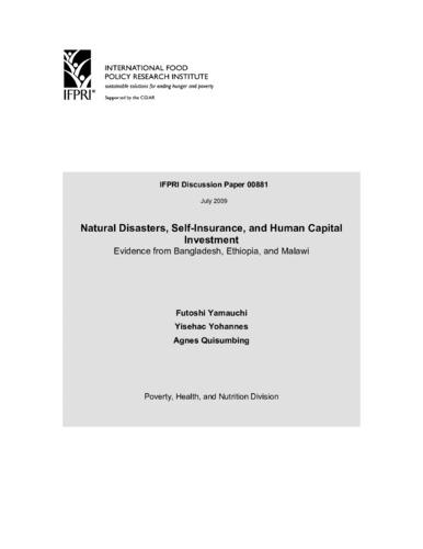 Natural disasters, self-Insurance, and human capital investment: Evidence from Bangladesh, Ethiopia, and Malawi