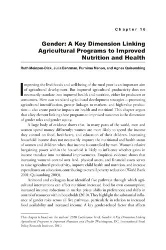 Gender: A Key Dimension Linking Agricultural Programs to Improved Nutrition and Health
