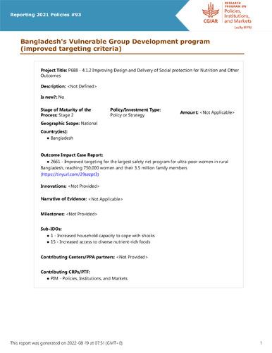 Bangladesh's Vulnerable Group Development program (improved targeting criteria)