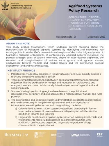 Agrifood systems policy research: agricultural growth, hunger, and poverty. Historical evolution of agrifood systems in Pakistan
