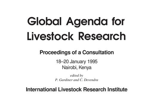 Global agenda for livestock research: Proceedings of a consultation